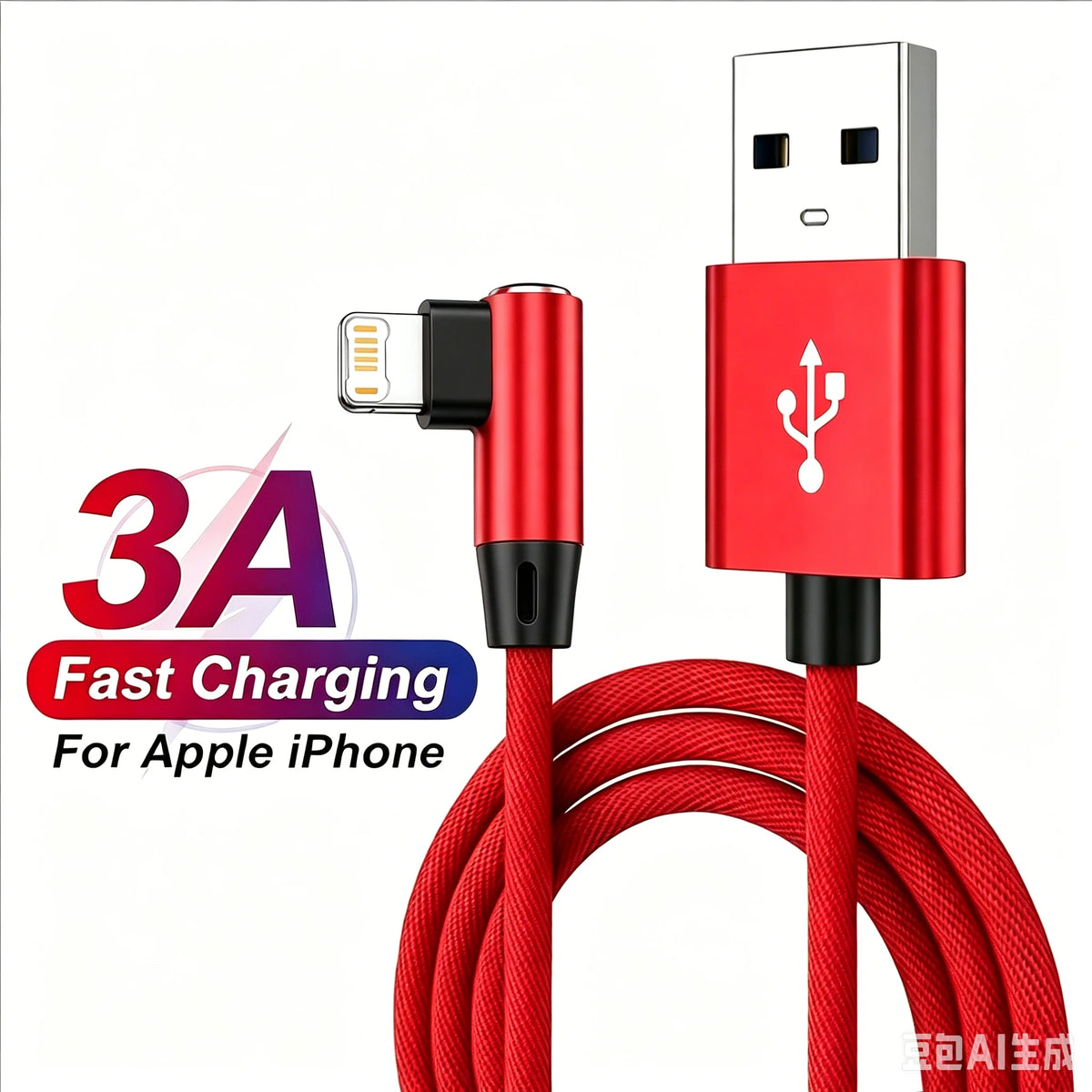 Fast Charge 90° Right Angle Lightning USB Cable for iPhone – Braided Nylon, 0.25–3M (0.8–9.8 ft)