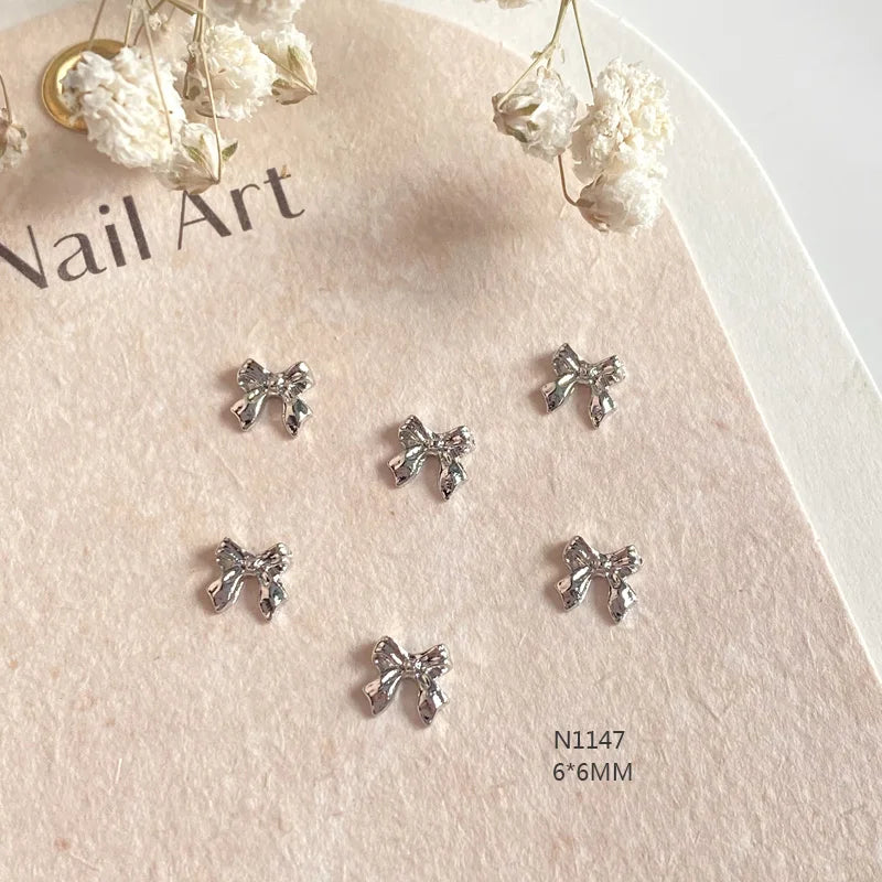 10-Pack Gold & Silver Bow Nail Charms Alloy Bowknot Nail Art Decorations