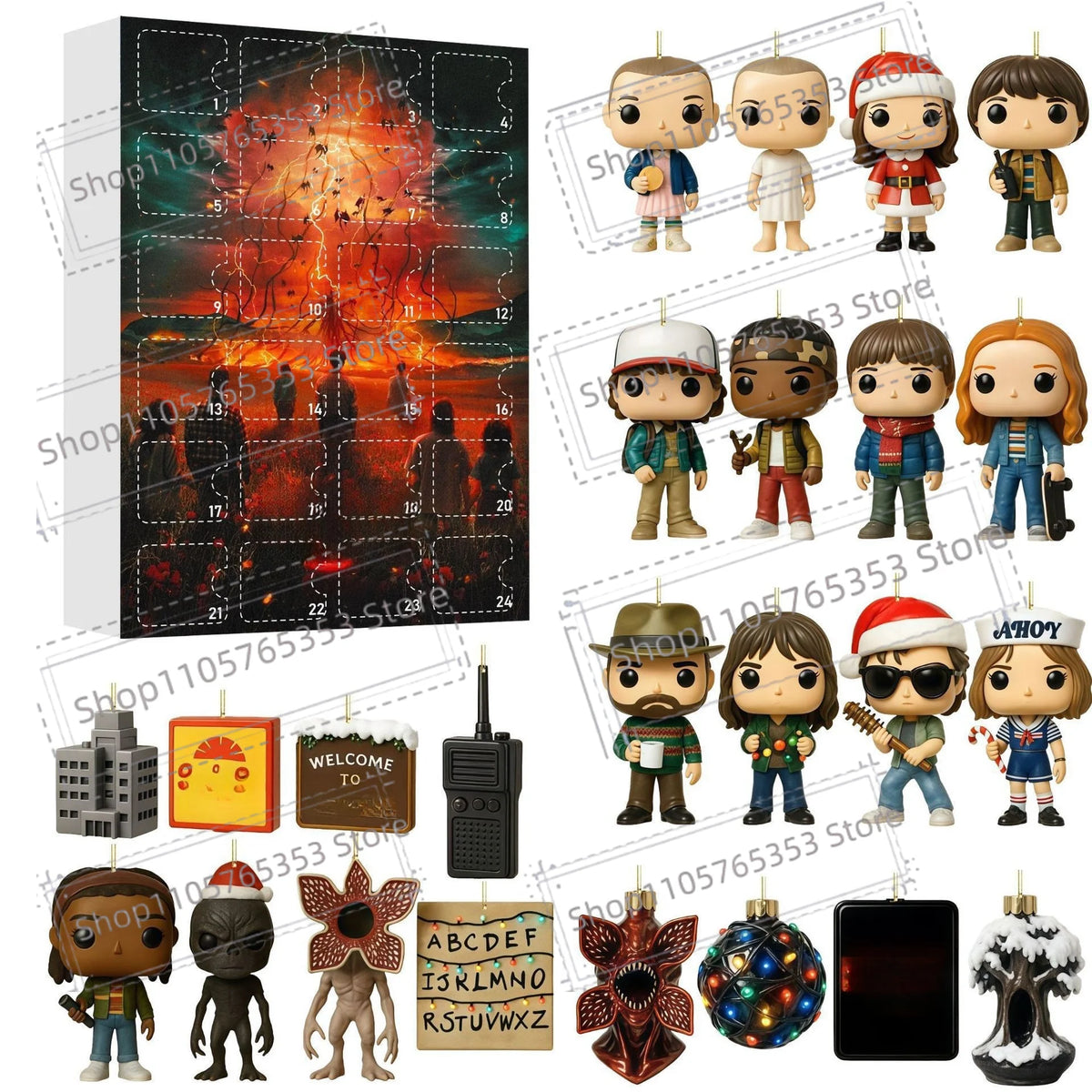 Stranger Christmas Advent Calendar Set – 2D Acrylic Ornament Collectible Fan Bundle for TV Show Fans