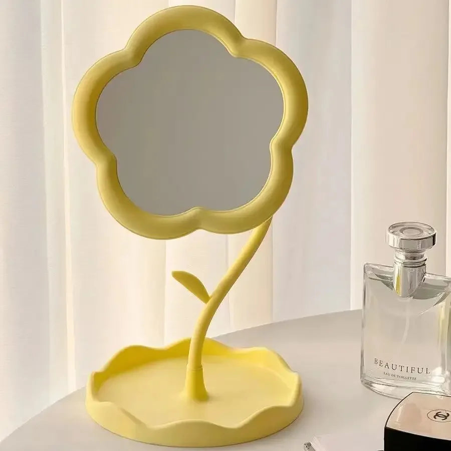 Flower Desktop Dressing Mirror – Round Tabletop Makeup Mirror for Bedroom & Dorm
