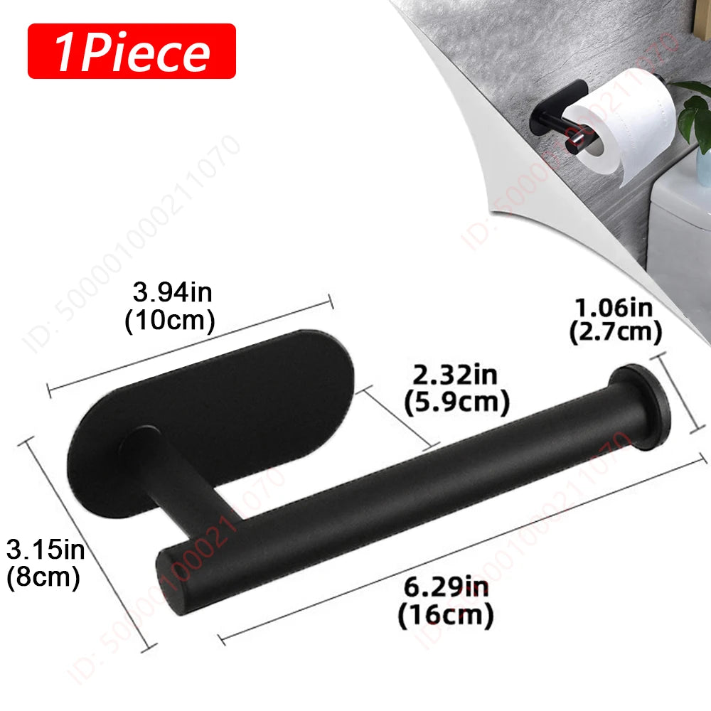 2-Pack No-Drill 304 Stainless Steel Toilet Paper Holder Adhesive Wall-Mount Paper Towel Rack for Bathroom & Kitchen