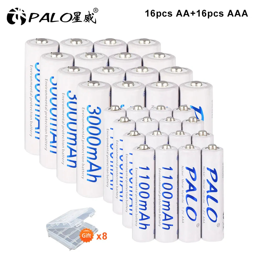 Ni‑MH Rechargeable Batteries AA 1.2V 3000mAh + AAA 1.2V 1100mAh with Battery Case