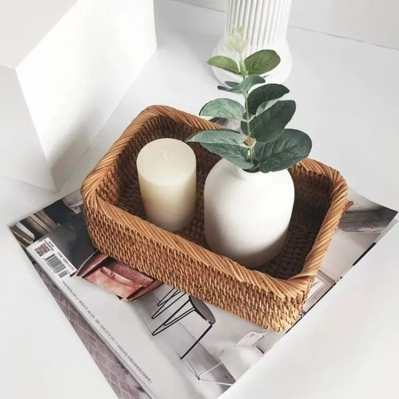 Handmade Rattan and Bamboo Nesting Storage Baskets – Woven Organizer for Home, Kitchen and Table