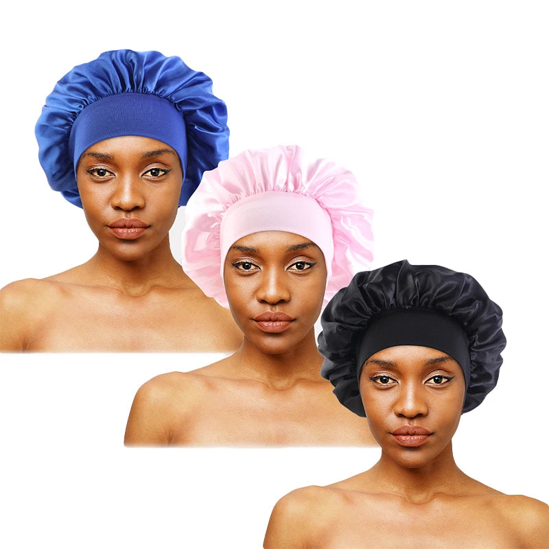 Women's Satin Wide-Brim Sleep Bonnet – Elastic Hair Care Night Cap, One Size