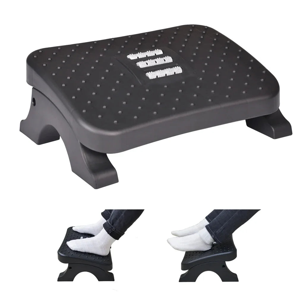 Ergonomic Under-Desk Footrest with Massage Rollers, Adjustable Height, 120 lb (54 kg) Capacity, Pain Relief for Office & Home