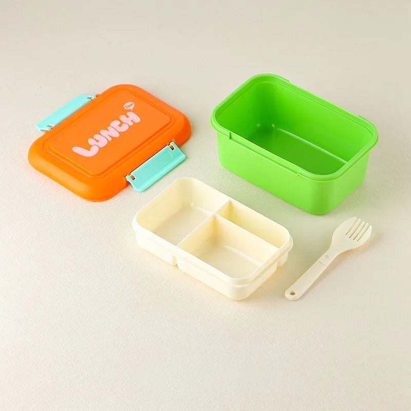 Microwave-Safe Leakproof Bento Lunch Box with Divided Compartments & Utensils — 7.1 x 4.9 x 2.7 in (18 x 12.5 x 6.8 cm)