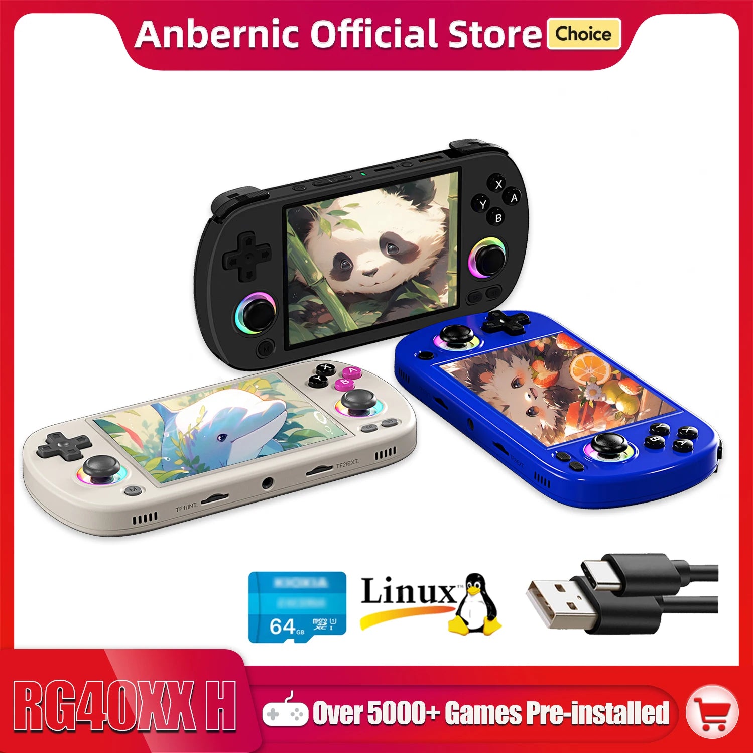 Retro Handheld Game Console 4.0-inch (102 mm) IPS 640x480, 3200mAh Battery, RGB Joystick, 5,000+ Built-in Games, Up to 512GB Expandable