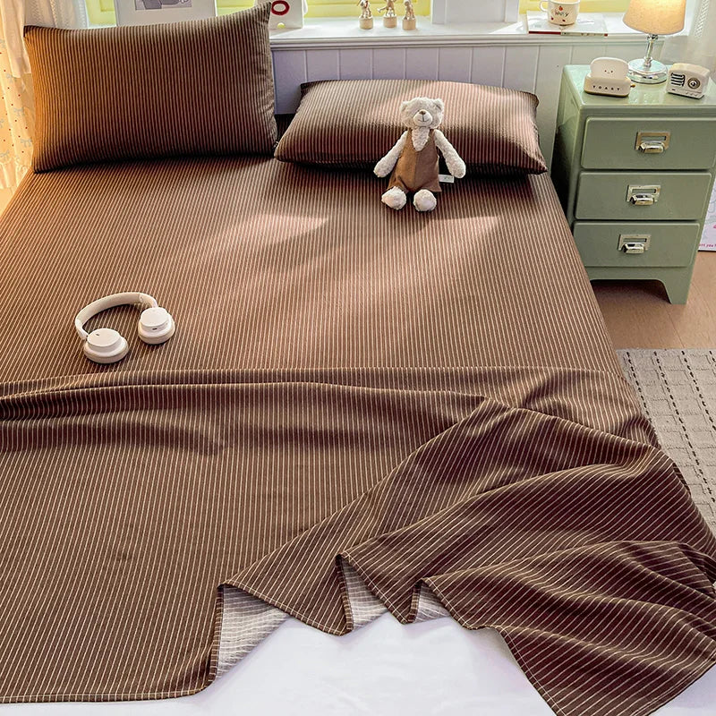 Striped Crinkle Puff Cloud-Feel Flat Sheet – Soft Breathable 100% Polyester Bedding