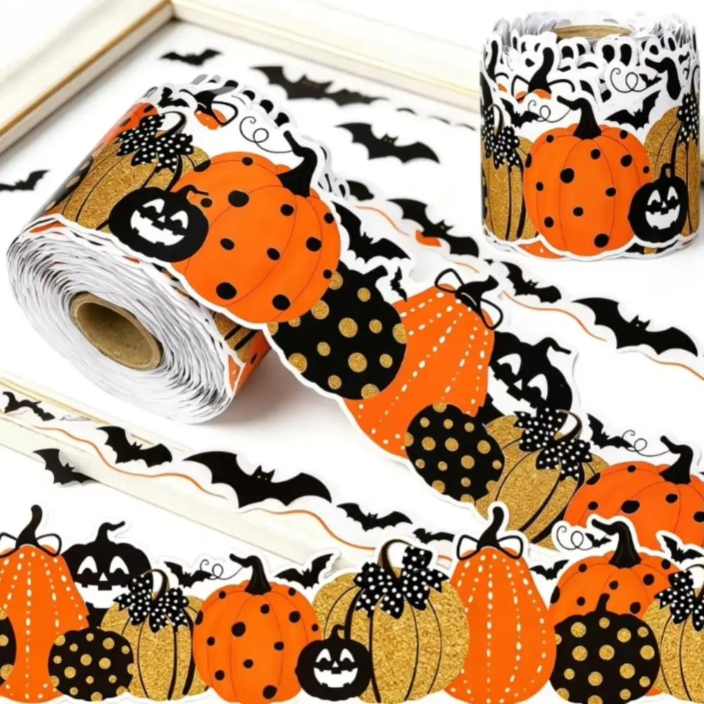 Halloween Pumpkin Border Sticker 10m (32.8 ft) x 7.6 cm (3 in) Self-Adhesive Scalloped Wave Trim