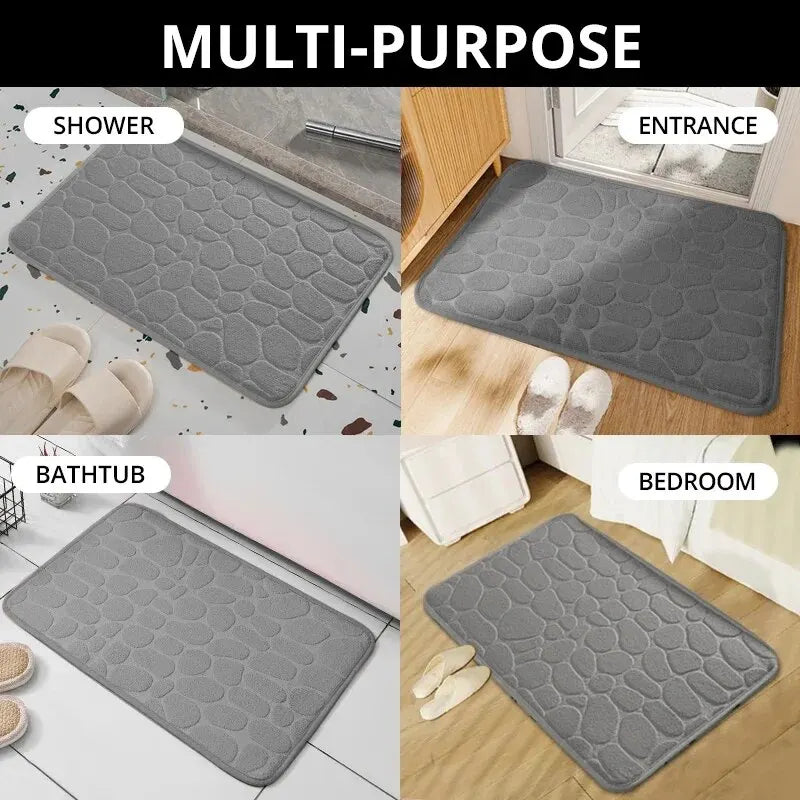 Embossed Memory Foam Bath Rug – Anti-Slip Microfiber Pebble Floor Mat, 1-Pack