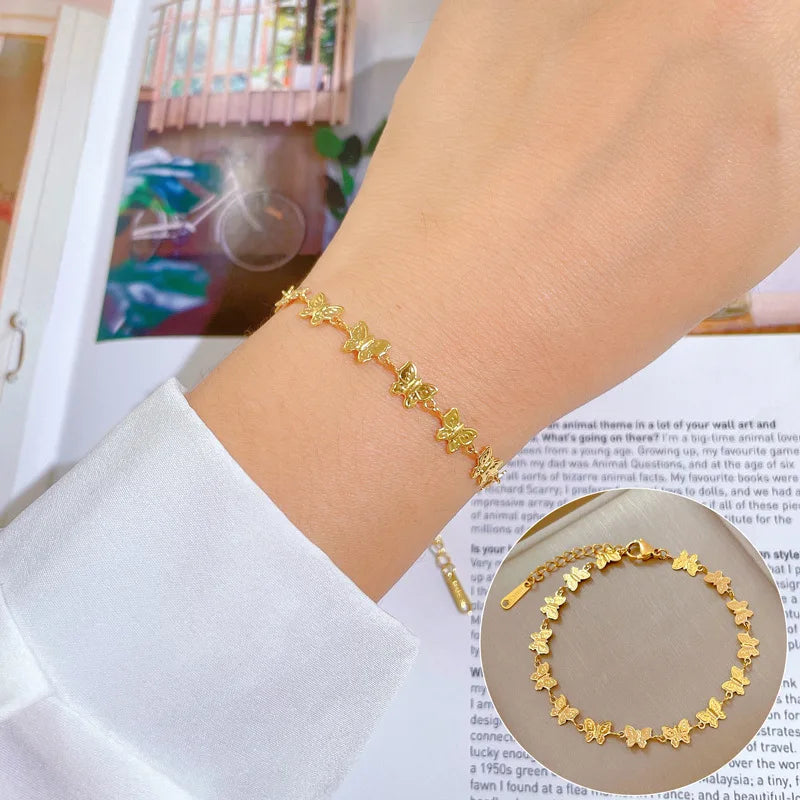 316L Stainless Steel Luxury Butterfly Charm Chain Bracelet Waterproof Non-Fading Party Jewelry Gift for Women & Girls