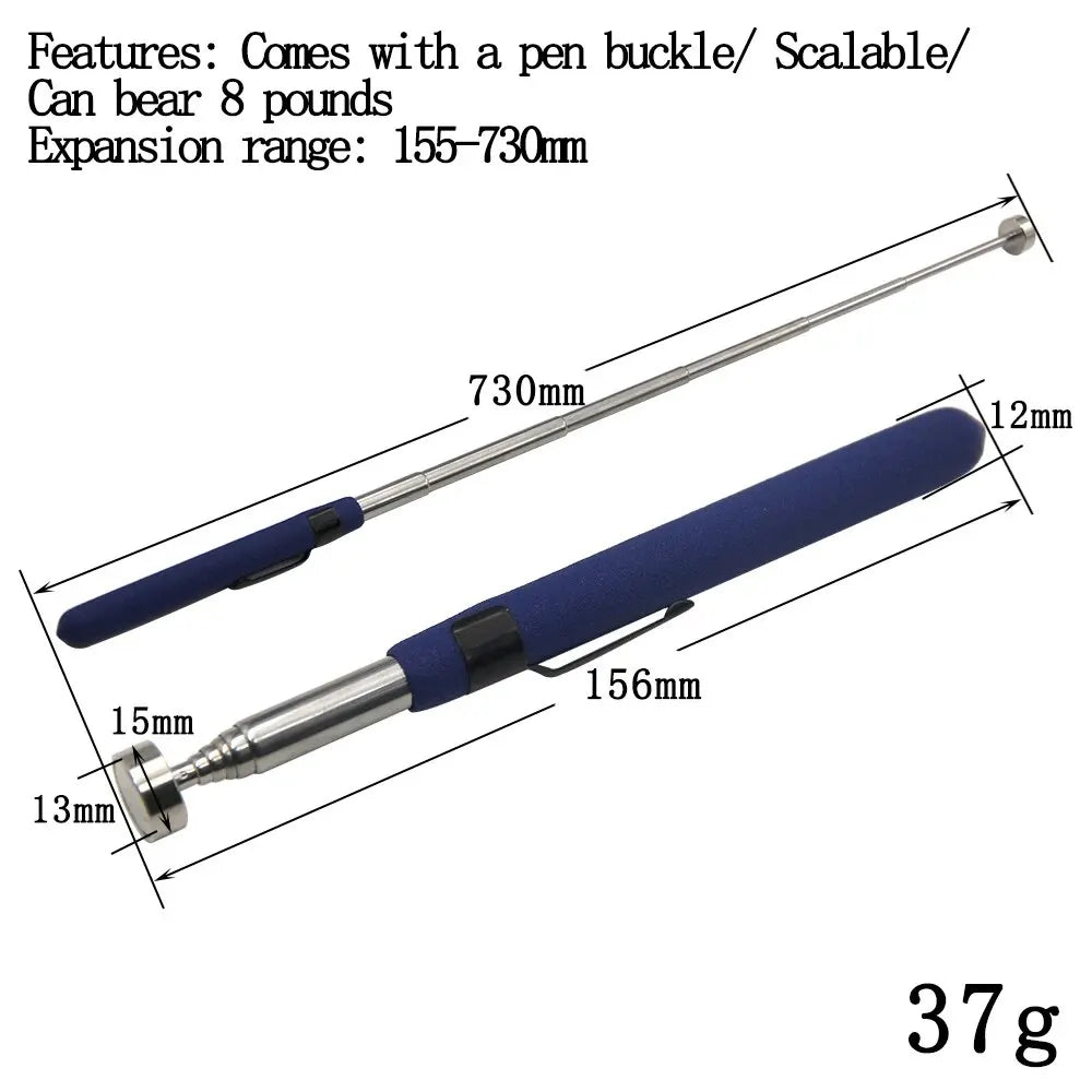 3-Pack Magnetic Retractable Pickup Tools with Pen Clip — 5 lb, 8 lb, 10 lb Capacities, Extend 5.3–28.7 in (135–730 mm) for Automotive & DIY