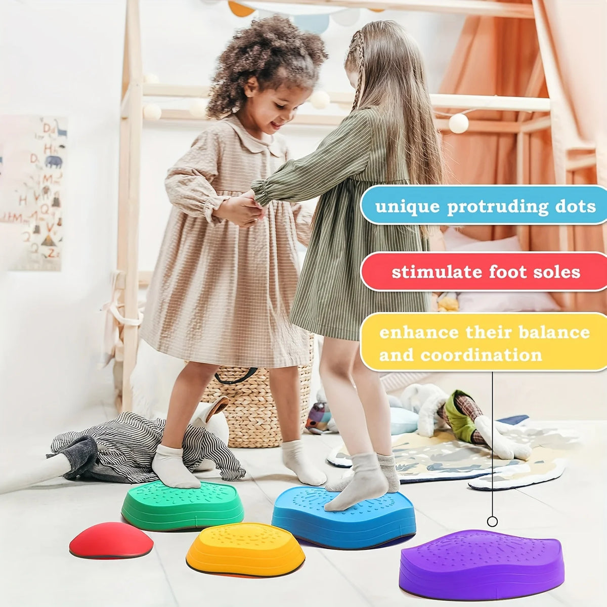 5-Pack Kids Balance Stepping Stones Playset – Montessori Sensory Steppers for Indoor & Outdoor Play