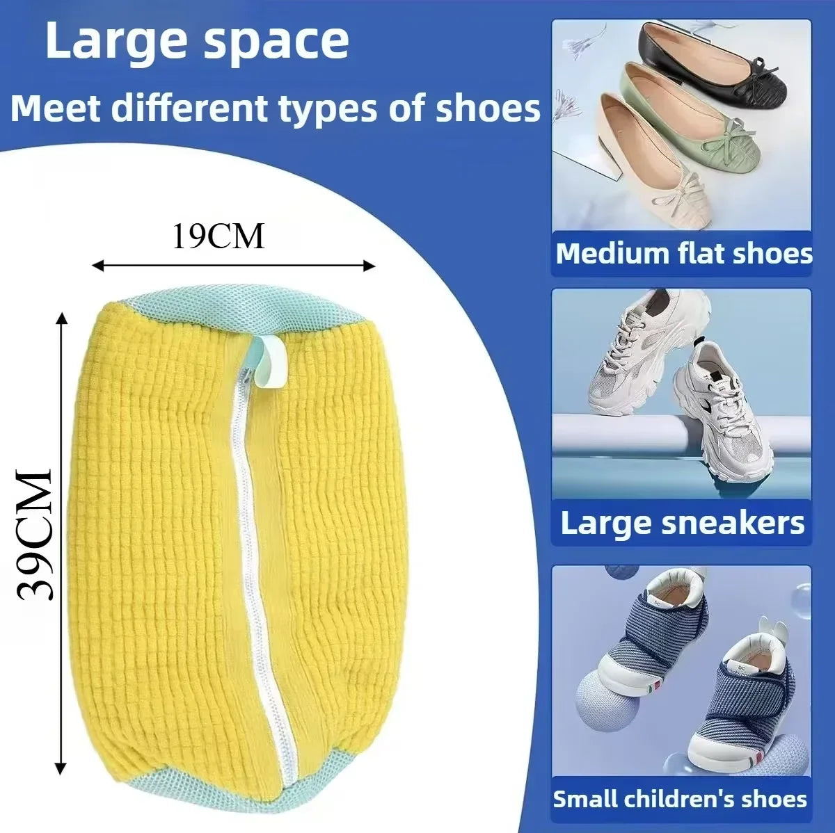Reusable Shoe Wash Bag for Machine Washing – Zippered Chenille-Lined Laundry Bag for Sneakers & Casual Shoes