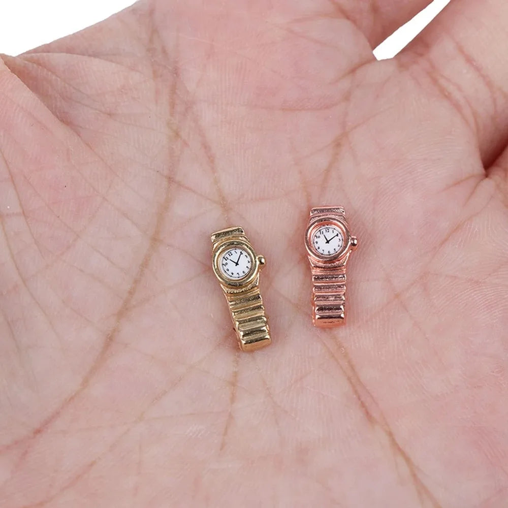 1:12 Scale Miniature Metal Wrist Watch for Dollhouse - 1.5 x 0.6 cm (0.59 x 0.24 in) Doll Accessory, Pretend Play