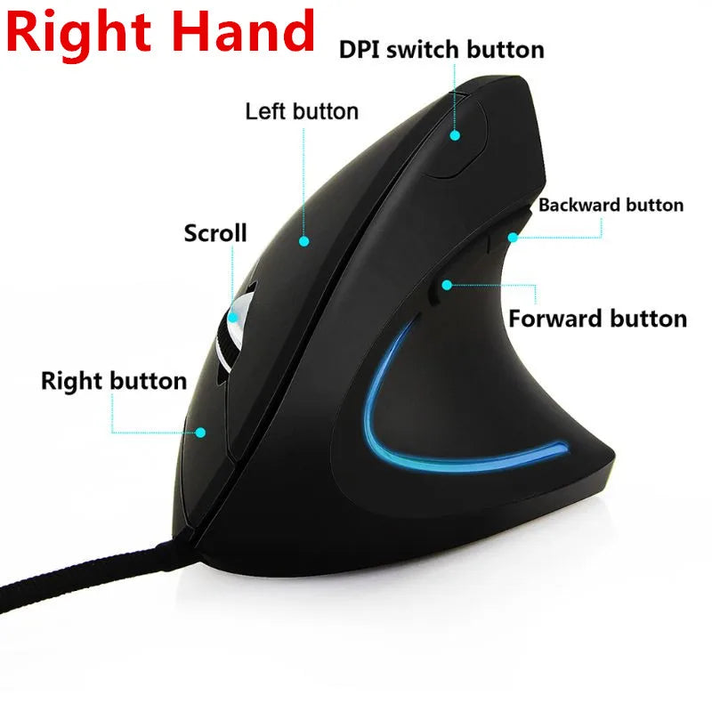 Wired Vertical Ergonomic Mouse — Left & Right Hand, 800–1600 DPI USB Optical for PC & Laptop