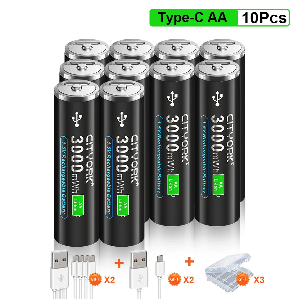1.5V AA Rechargeable Li‑Ion Battery 3000mWh (3.0Wh) with Micro USB Fast Charging - For Remotes, Keyboards, Toys & Wireless Devices