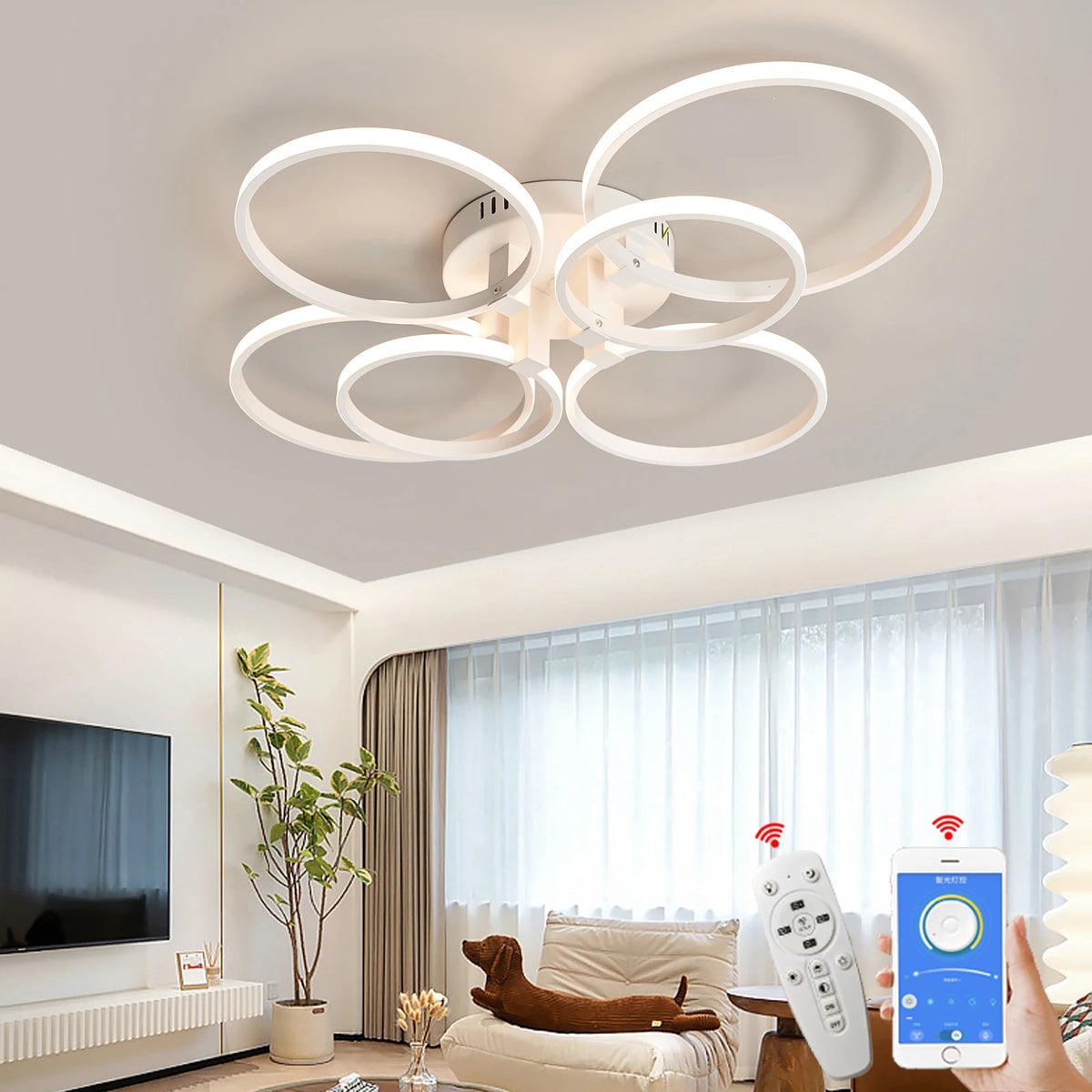 Modern LED Chandelier Dimmable Remote-Control Ceiling Light for Living Room Bedroom Study – Gold or Black, AC 90–260V