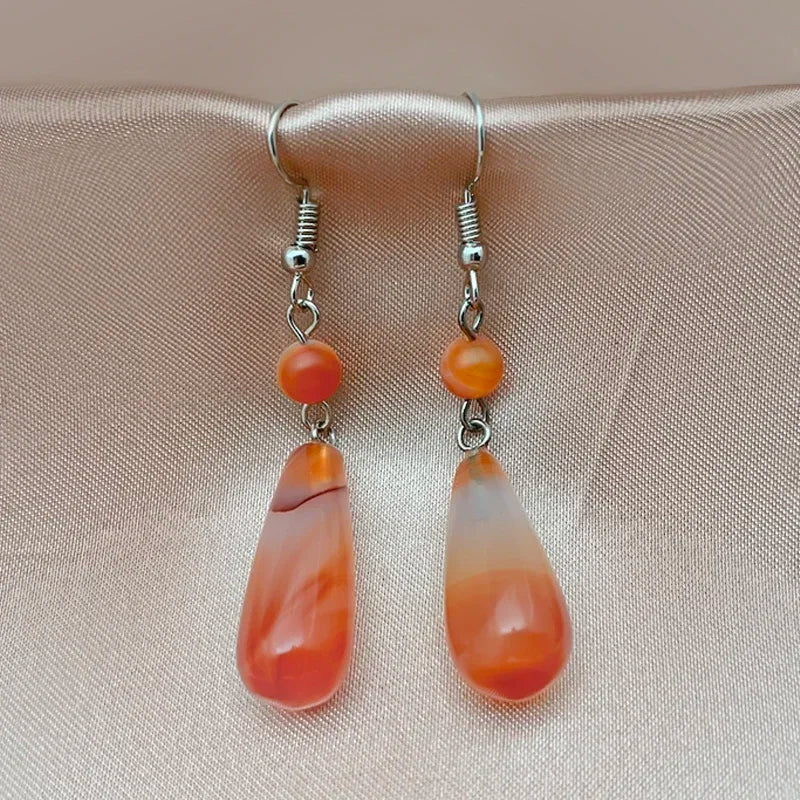 Korean Natural Stone Drop Earrings – Handmade Malachite & Tiger Eye Statement Earrings for Women Party Gift