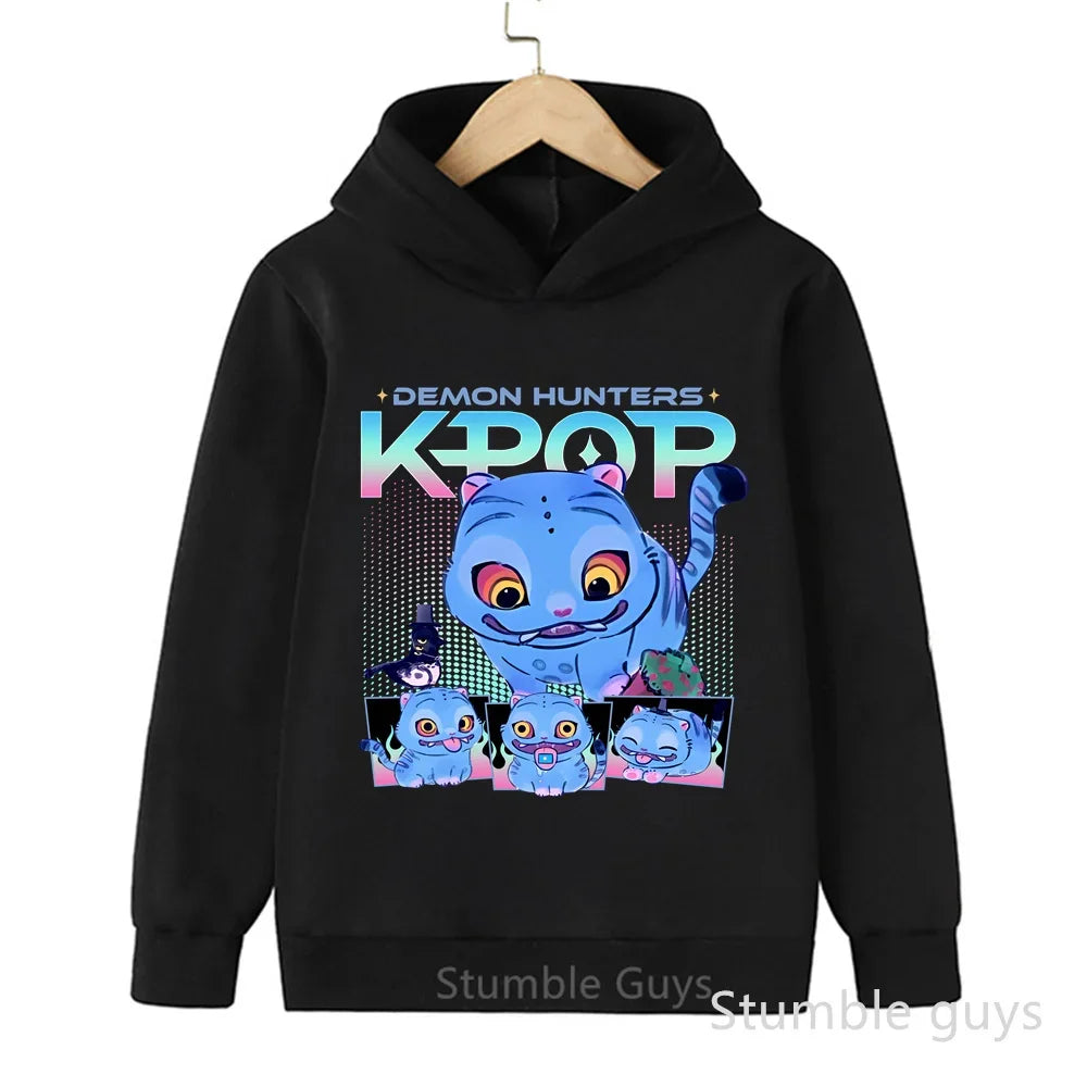 Kids Anime Demon Hunters Hoodie - K-Pop Style Warm Casual Sweatshirt for Boys & Girls