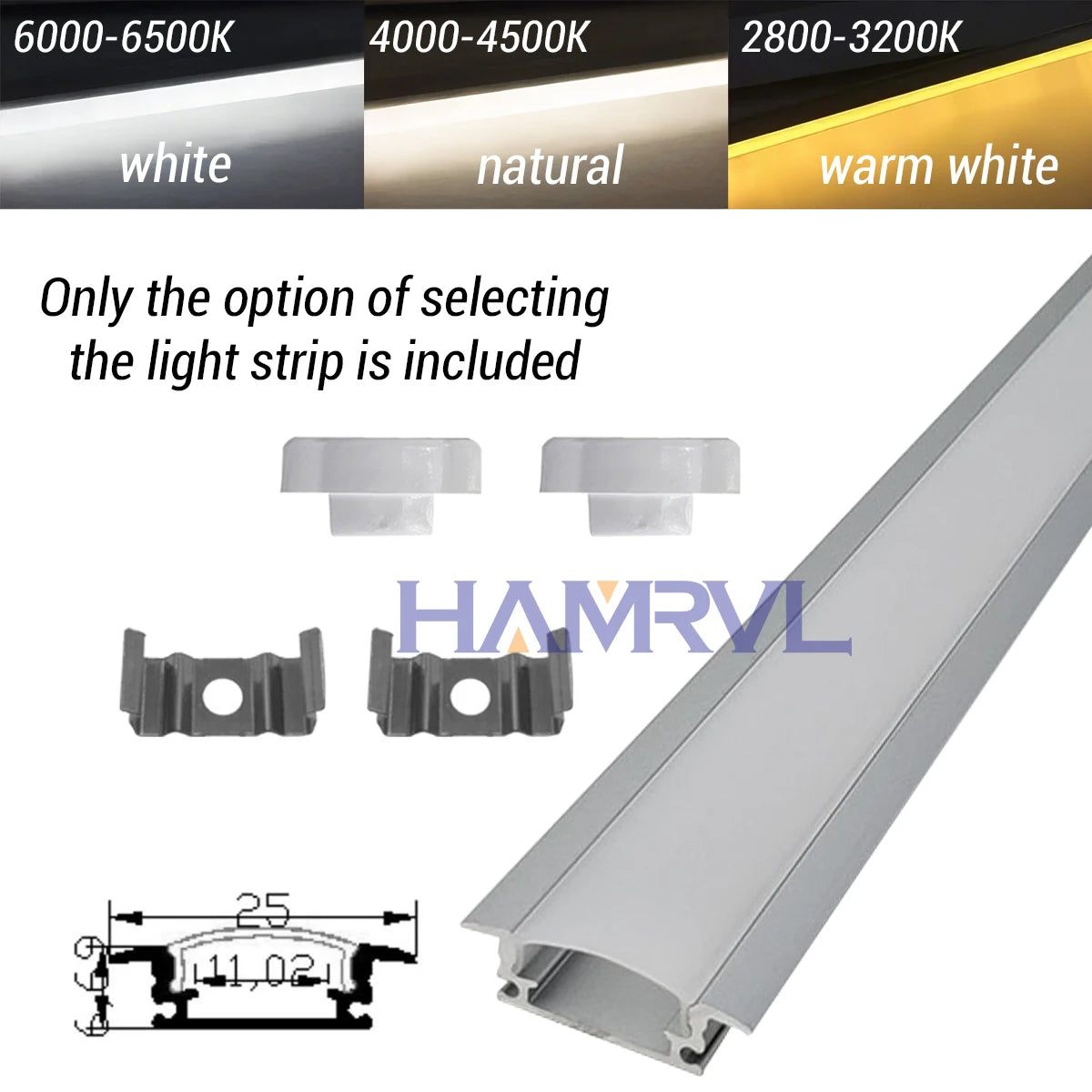 LED Aluminum Channel Profile 1m / 0.5m with Diffuser — Black/White/Clear Covers for 5050 & 5630 LED Strips, DC 12V, Warm/Natural/Cool White