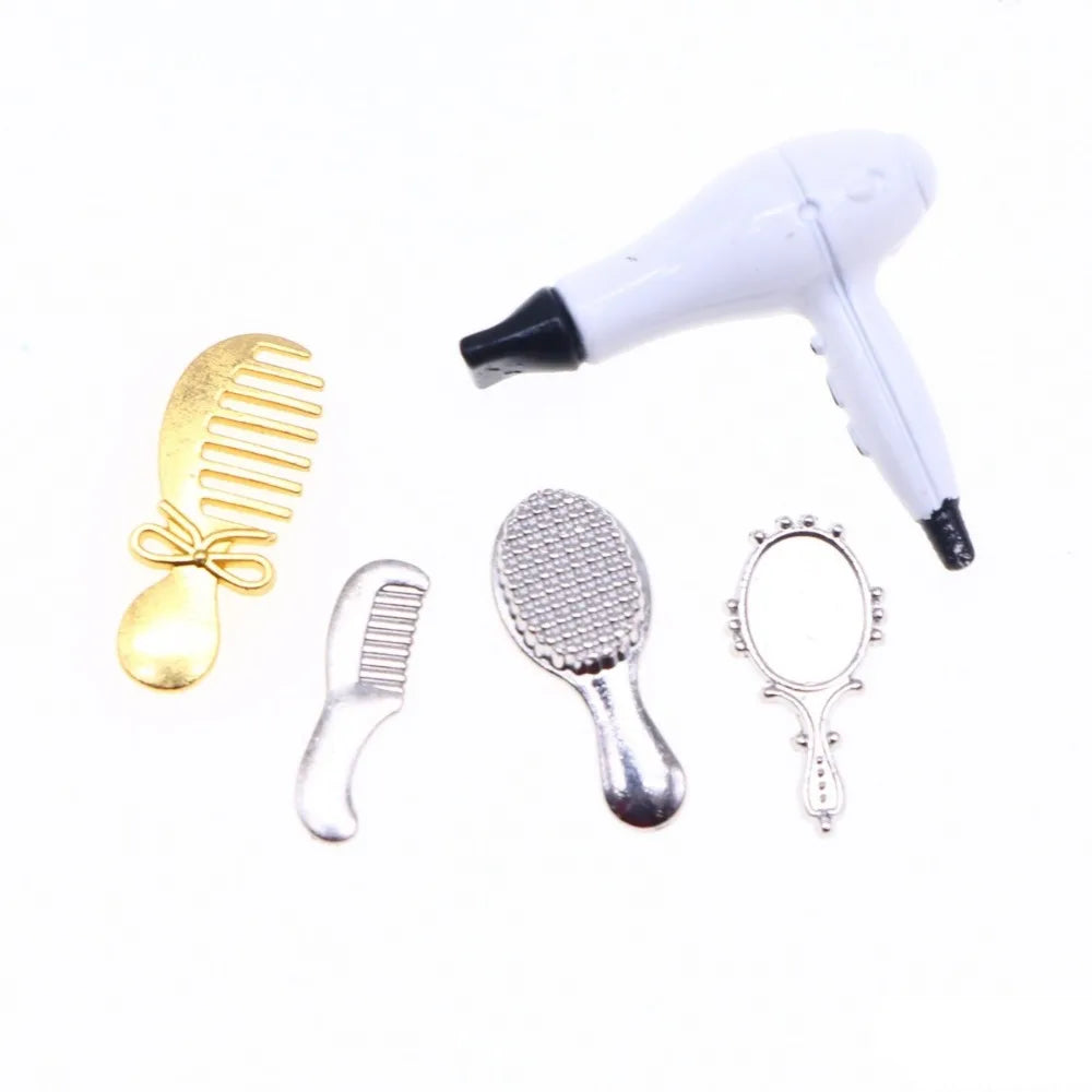 1/12 Scale Dollhouse Makeup Kit - Mini Hair Dryer, Comb & Accessories Set, Multicolor