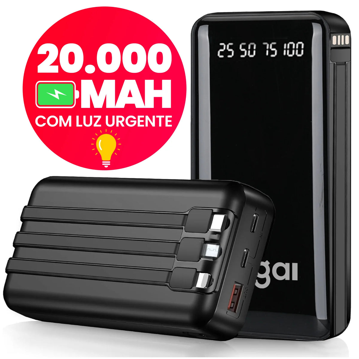 20000mAh Portable Power Bank with LED Flashlight & Digital Display Fast Charging (USB-C / Micro USB)