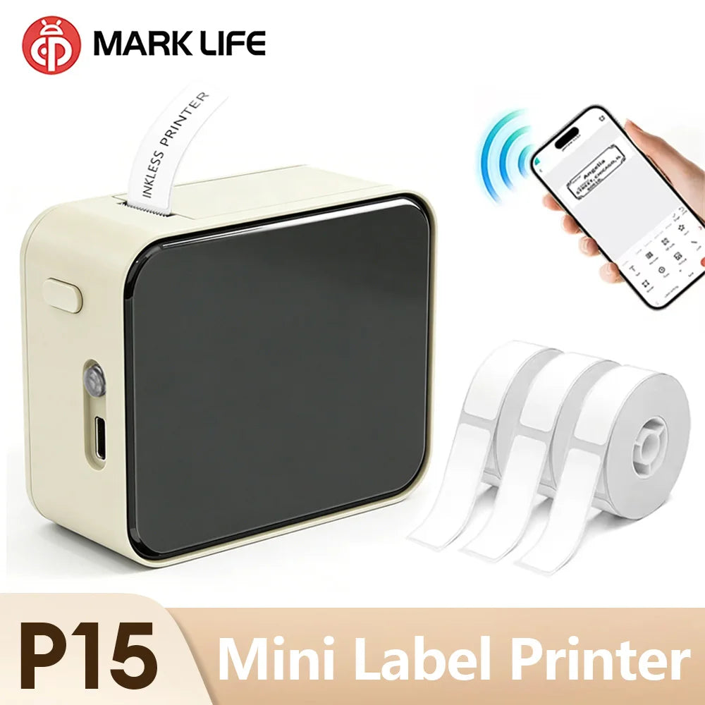 Handheld Bluetooth Thermal Label Printer — 12–15mm (0.47–0.59 in) Inkless Adhesive Price Tag Maker