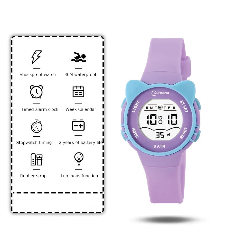 Kids Digital Cat & Star Watch for Girls and Boys, Waterproof 5ATM (50m) Alarm, Luminous Hands, 35mm Dial