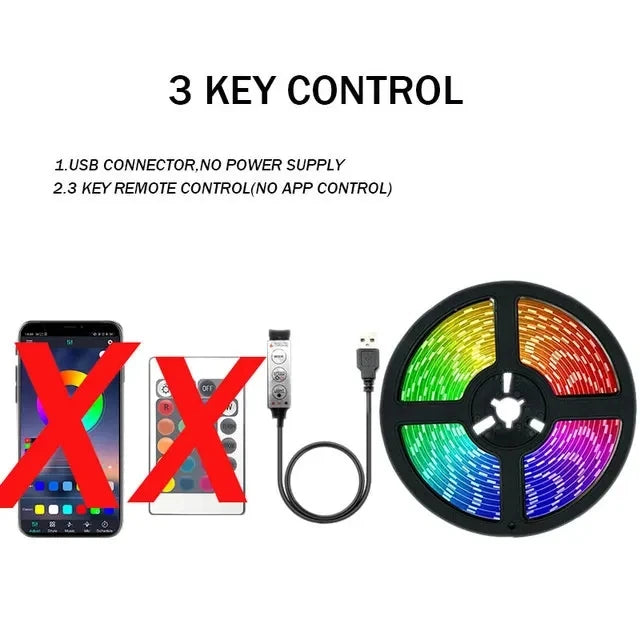 FanzyMarket RGB LED strip light 5050 SMD USB 5V with Bluetooth, WiFi, IR remote, backlight for TV, bedroom, living room, 1m to 30m