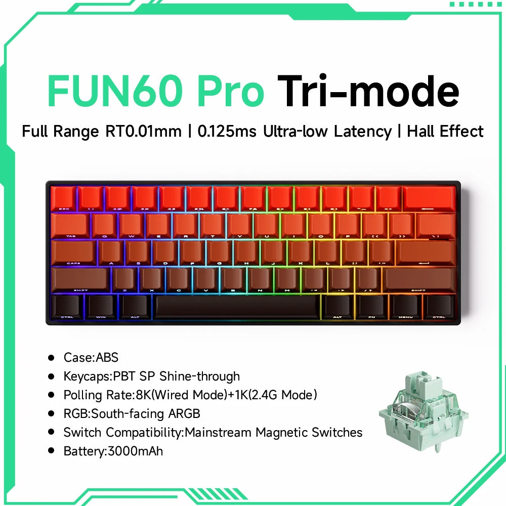 Magnetic Switch 60% & 65% Mechanical Gaming Keyboard - Rapid Trigger RT, 8K Polling, Hot-Swappable, RGB, Tri-Mode USB-C/BT/2.4G