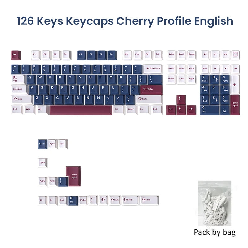 126-Key Double-Shot PBT Cherry Profile Keycap Set - MX Switch Compatible, Fits 61-108 Key Layouts