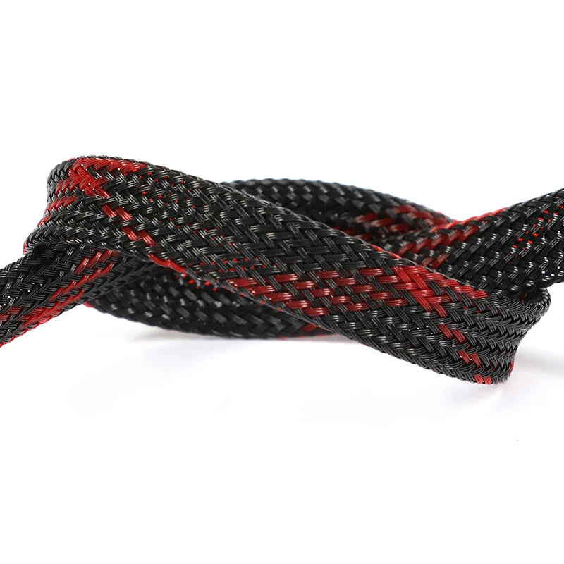 Expandable PET Braided Cable Sleeve 3–30mm (0.12–1.18in) High-Density Spiral Wrap — Insulated Wire Protector, Black/Blue, Red, UV Green/Yellow, Purple