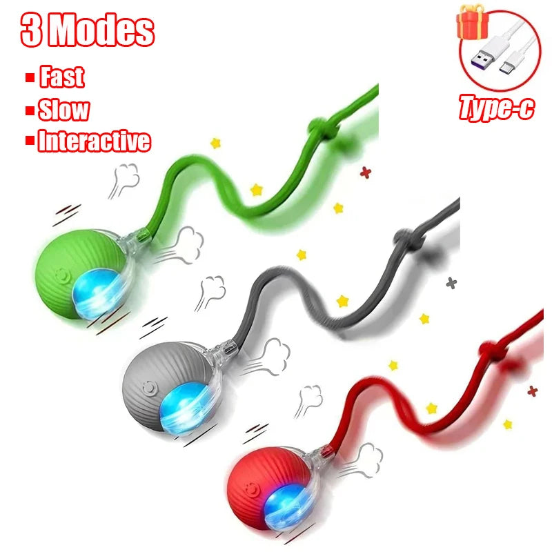 Interactive Automatic Rolling Ball Toy for Cats and Dogs, Rechargeable Smart Pet Toy with Faux Tail