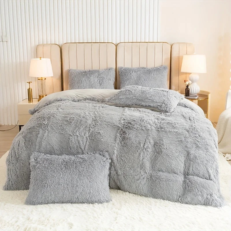 3-Piece Plush Faux Fur Duvet Cover Set - Soft Cozy Bedding, Multiple Sizes (1.0–2.0 m | 3.3–6.6 ft) for Bedroom, Guest Room, Dorm