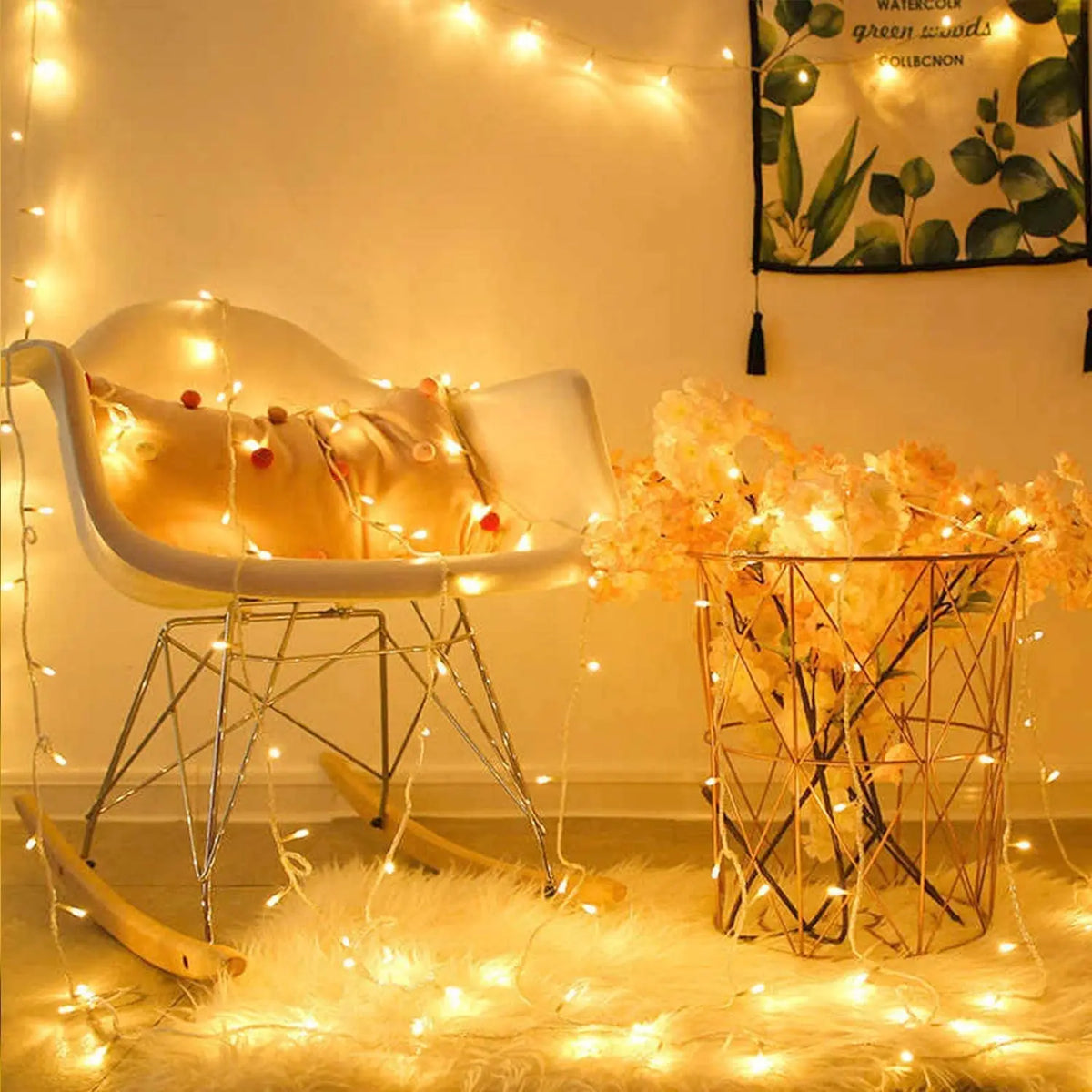 Warm White Festoon LED String Lights 50M (164ft) Plug-In – Indoor Outdoor Connectable Garland, Steady-On Christmas & Party Decor