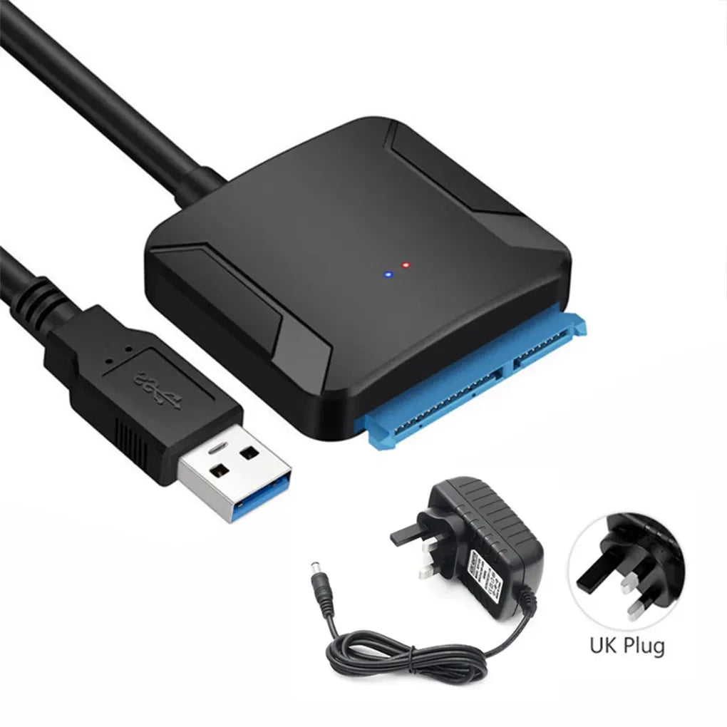 SATA to USB 3.0 Adapter Cable for 2.5 in (63.5 mm) / 3.5 in (88.9 mm) SSD HDD SATA III with UASP Support and 12V Power Adapter
