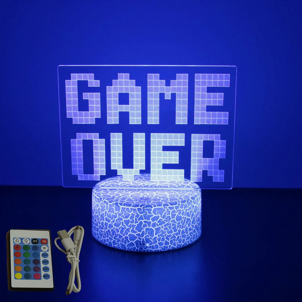 3D LED Neon Gamer Lamp - RGB Acrylic Night Light with Remote & Touch for Kids & Gaming Room
