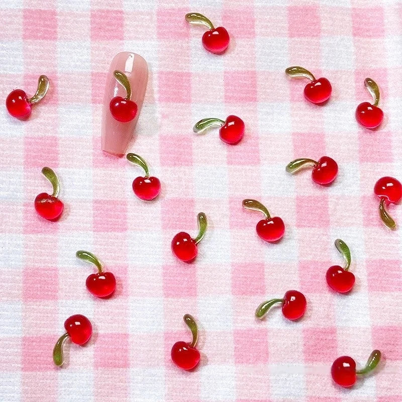 20-Pack 3D Mini Red Cherry Nail Charms Resin Nail Art Decorations for DIY Manicure