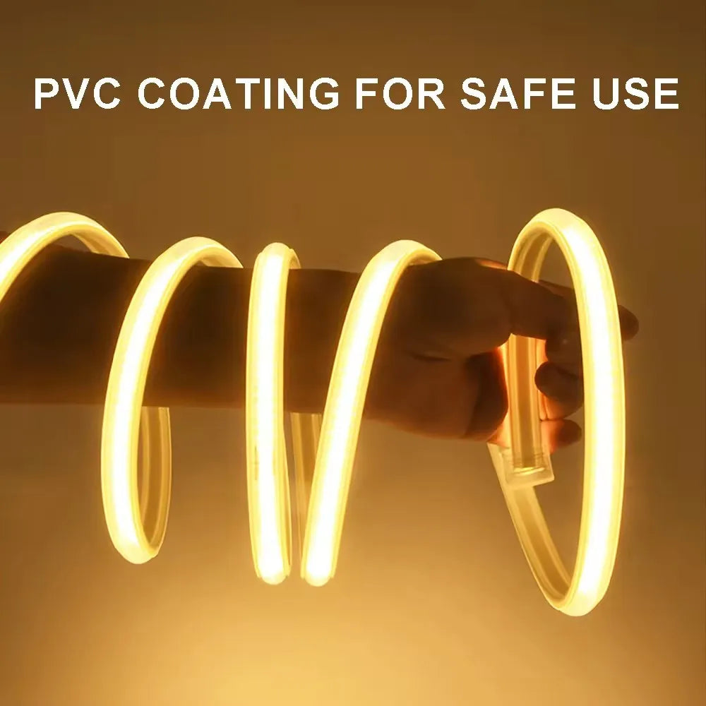 COB LED Strip Light 220V EU Plug Waterproof Flexible Tape High Brightness for Bedroom, Outdoor & Garden
