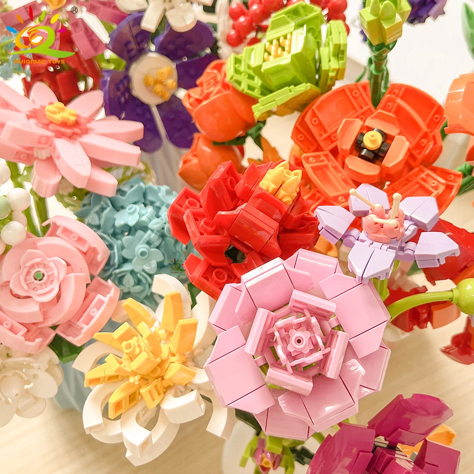 MOC Flower Building Blocks 3D Bouquet Kit - Sunflower & Rose DIY Brick Set, Small LEGO-Compatible Pieces, Educational Toy & Home Decor