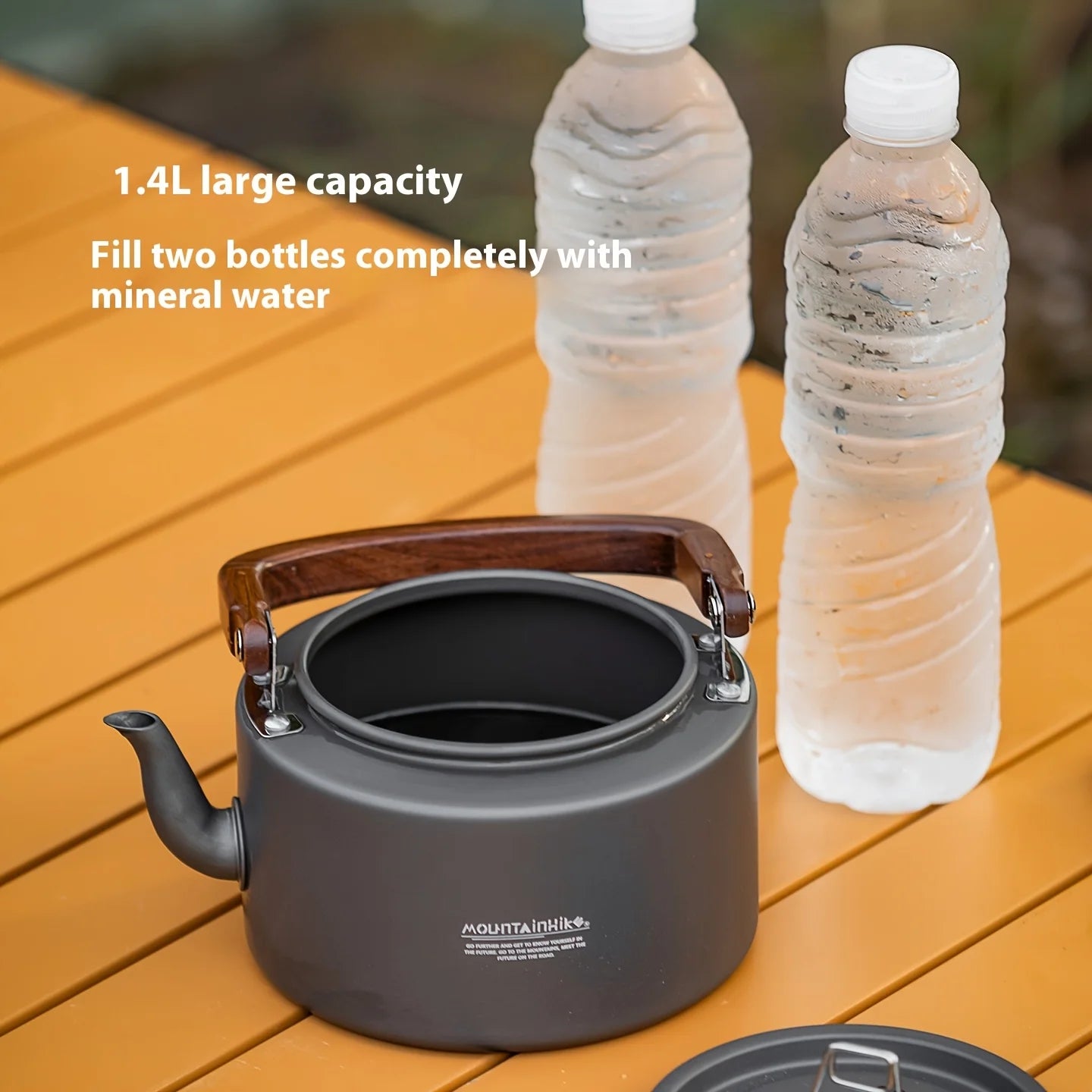 Portable Aluminum Camping Kettle with Wooden Handle, Outdoor Tea Kettle for Hiking & Backpacking