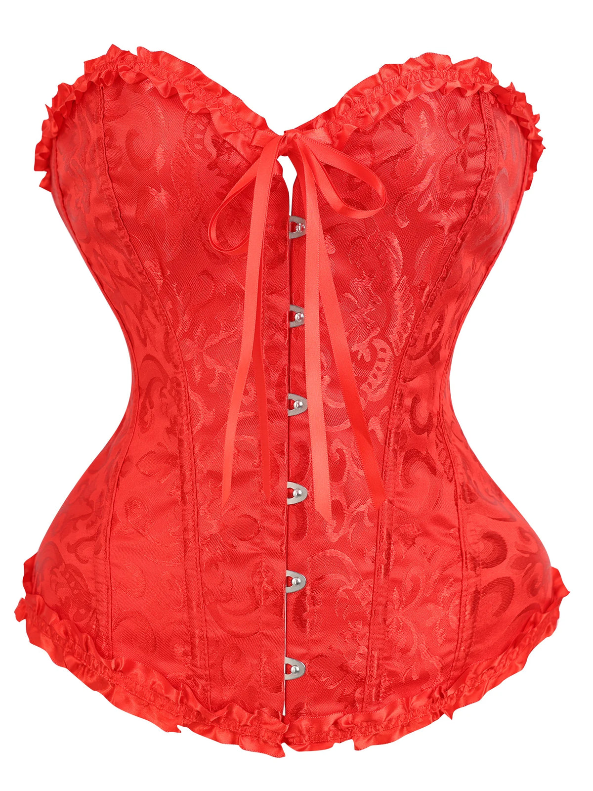 Women's Victorian Gothic Overbust Corset Bustier - Jacquard Brocade Front Busk Waist Cincher