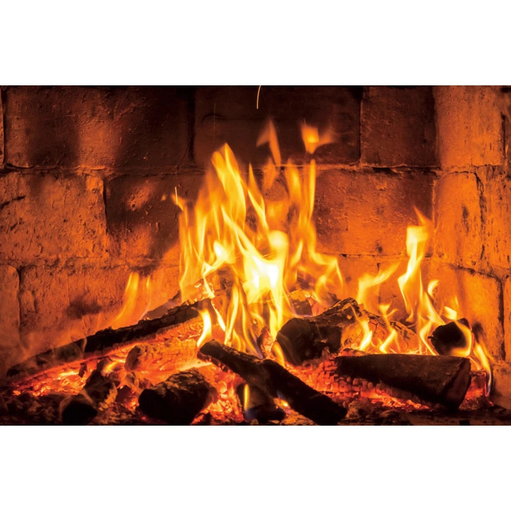 Christmas Fireplace Photography Backdrop - Burning Firewood Flame Brick Wall Photo Studio Background