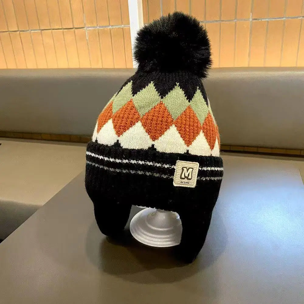 Kids Knitted Winter Beanie with Pom Pom & Earflaps - Fleece-Lined Windproof Toddler Hat 48-54 cm (18.9-21.3 in) - Children's Gift