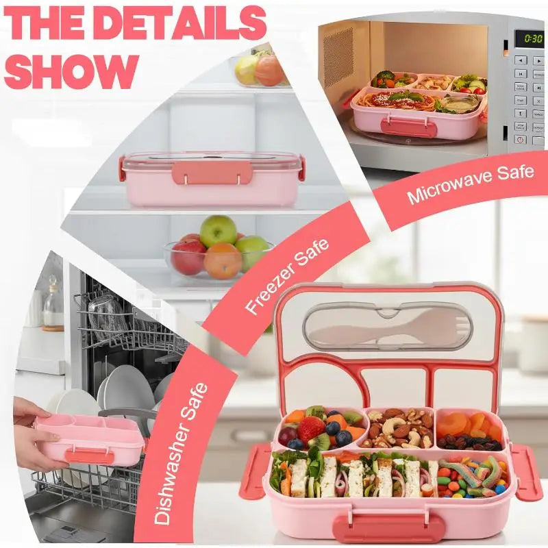 4-Compartment Bento Lunch Box 1000 ml (23 x 17 x 5 cm | 9.1 x 6.7 x 2.0 in) Reusable Leakproof Microwave & Dishwasher Safe