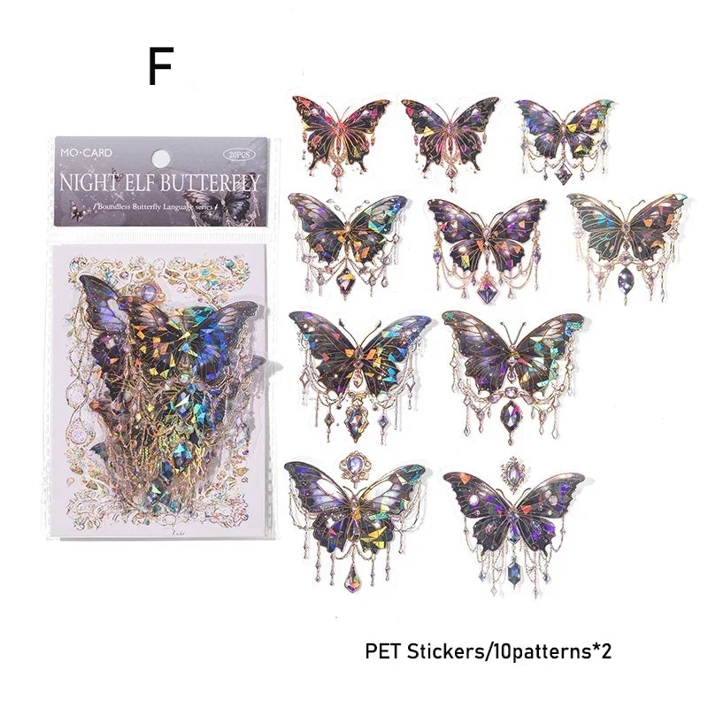20-Pack Twinkle Butterfly PET Decorative Stickers for Scrapbooking, Diaries, Planners & Crafts