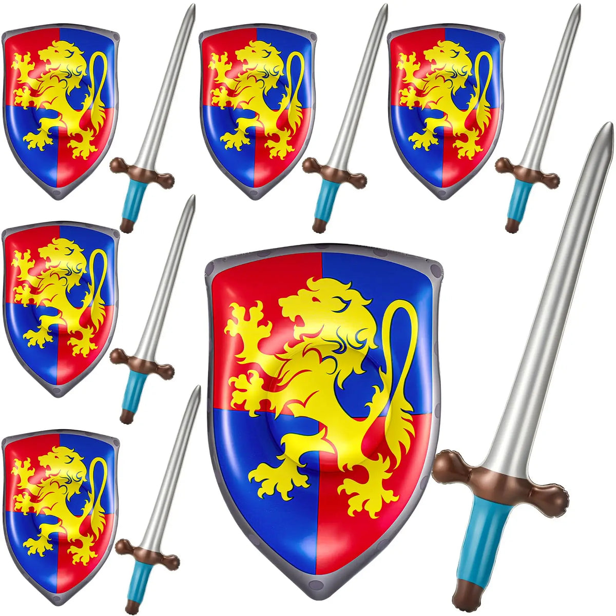 Inflatable Sword & Shield Set for Kids - 24in/60cm Sword & 18in/30cm Shield | 1 or 6-Pack Knight Party Favors