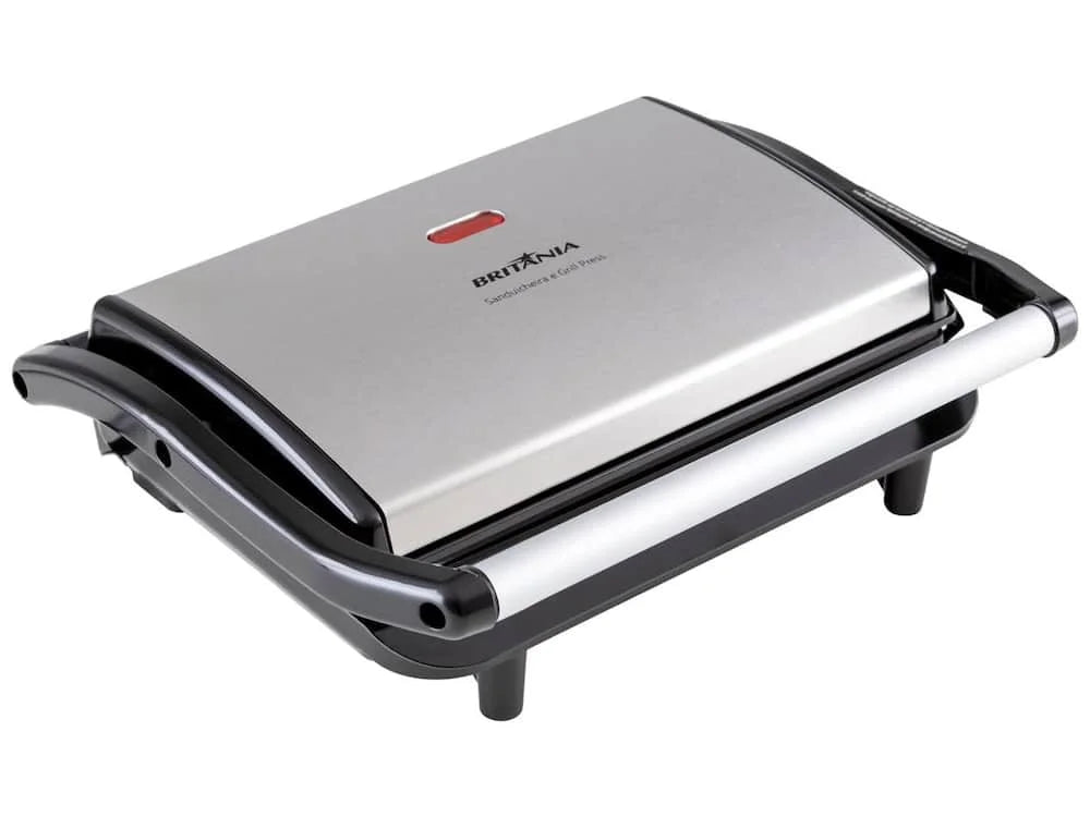 2-in-1 Sandwich Maker & Grill Press 850W 220V, Silver Non-Stick Plates, 2-Sandwich Capacity