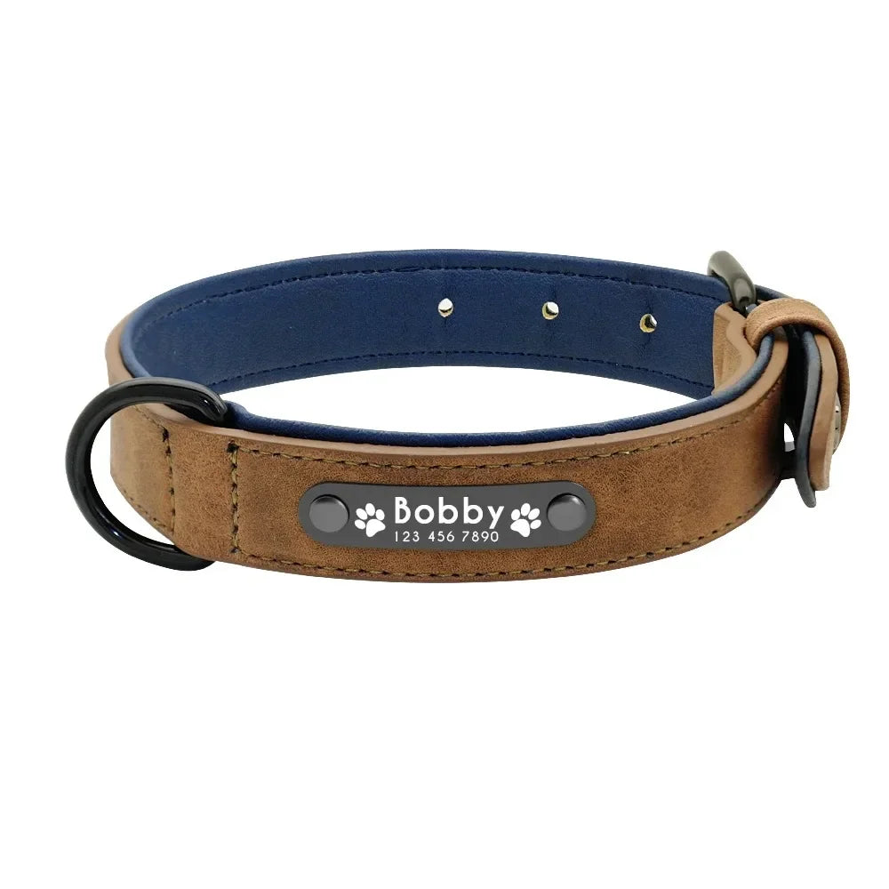 Personalized Leather Dog Collar with ID Tag - Adjustable Small/Medium/Large Dogs | Custom Name & Phone